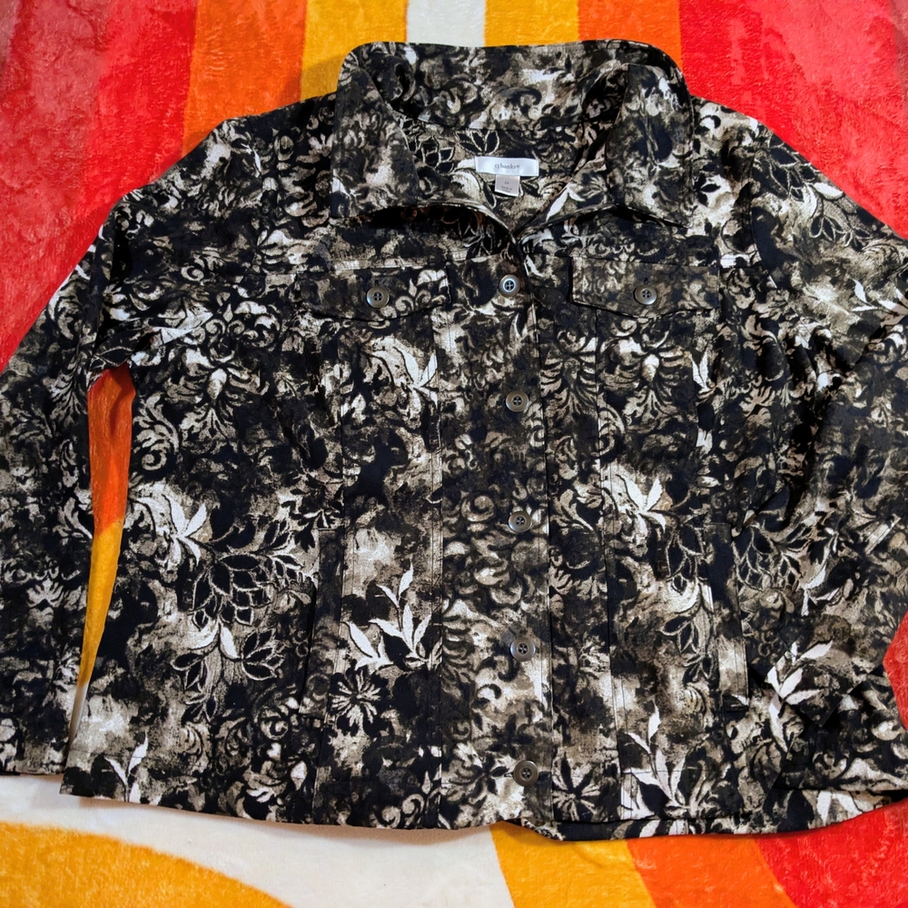 CJ Banks Brown & Cream Floral Jacket Shacket Blazer, Women's 2X Classy Resort